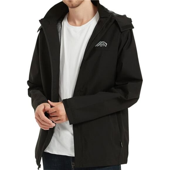 Men's Lightweight Waterproof Hooded Rain Jacket Outdoor Raincoat Shell Jacket - Picture 5 of 8
